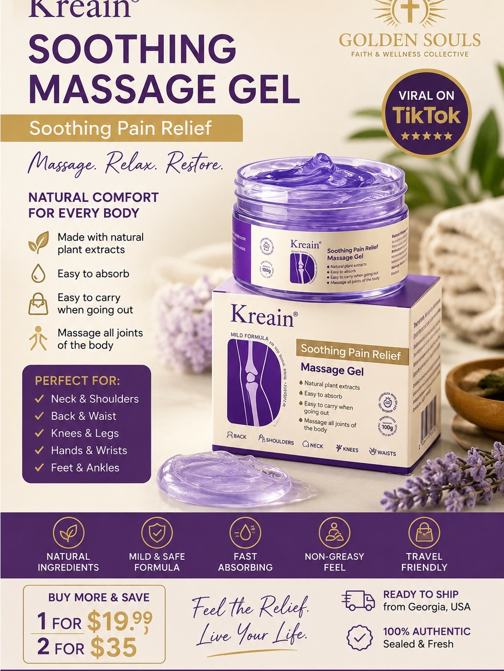 Kreain Soothing Massage Gel - Lavender Purple